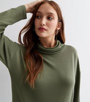 New Look Khaki Brushed Fine Knit Cowl Neck Long Top